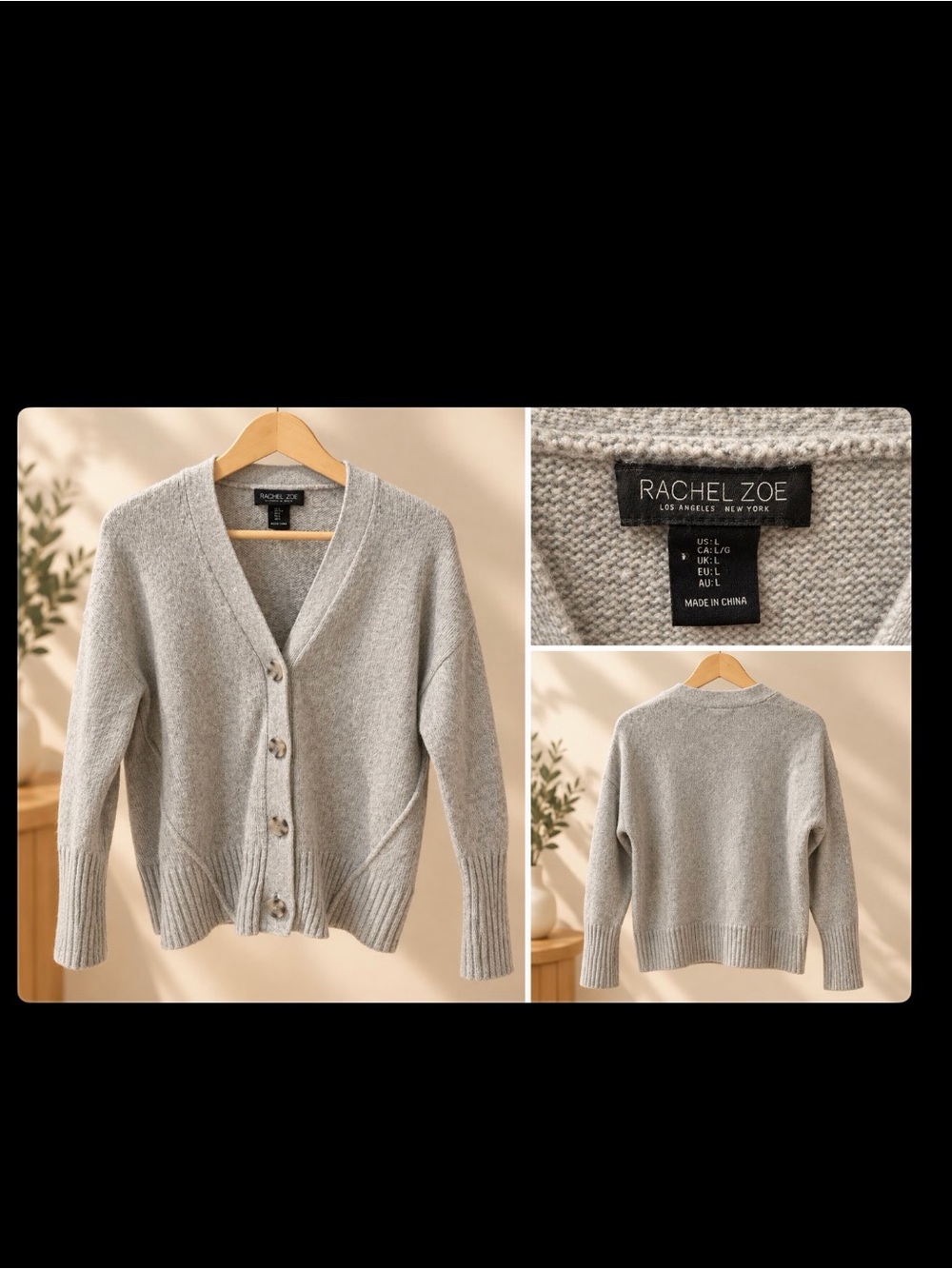 Rachel Zoe Light Gray V-Neck Button Cardigan